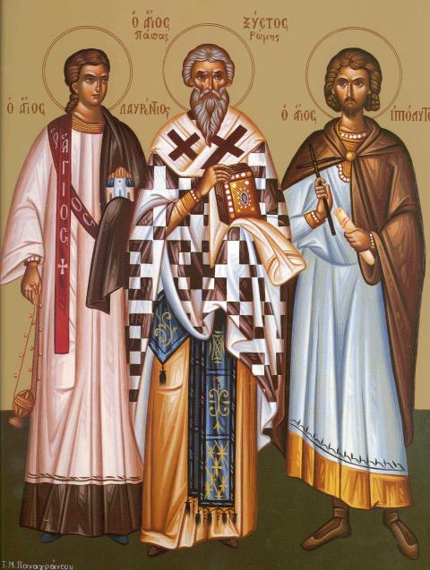 Martyr and Archdeacon Laurence; Hieromartyr Sixtus, bishop of Rome; Martyr Hippolytus